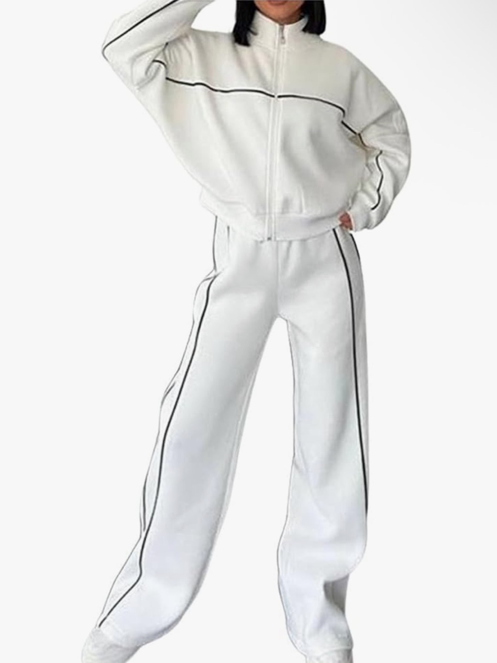 Y2K White Contrast Trim Tracksuit Set | Size Large | Matching Zip-Up & Joggers